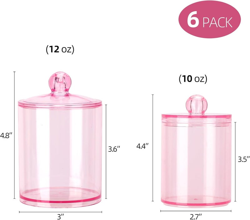 Tbestmax 6 Pack Qtip Holder - 12 oz, 10 oz Bathroom Organizer and Storage Containers, Plastic Apothecary Jars with Lids for Cotton Ball, Cotton Swab, Floss, Pink - Image 2