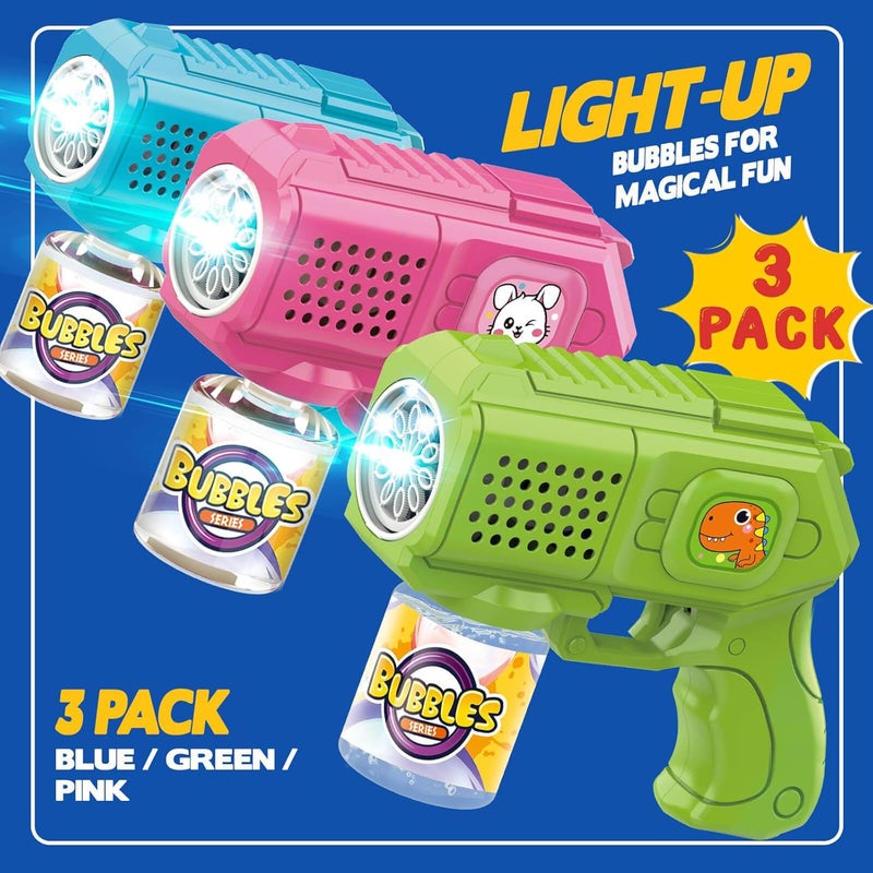 Beria 3-Pack Animal Soap Bubble Gun Toy for Children Electric Soap Bubble Machine Bubble Gun Birthday Gifts for 3-8 Year Old Children Wedding Outdoor Soap Bubble Toy - Image 3