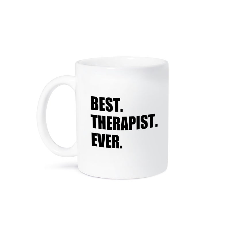 3dRose mug_185021_1 Best Therapist Ever, Fun Gift for Shrinks and Therapy Jobs, Black Text Ceramic Mug, 11-Ounce - Image 1