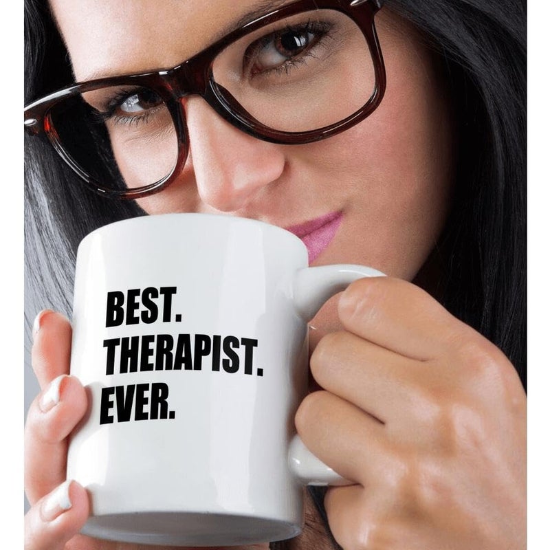3dRose mug_185021_1 Best Therapist Ever, Fun Gift for Shrinks and Therapy Jobs, Black Text Ceramic Mug, 11-Ounce - Image 2