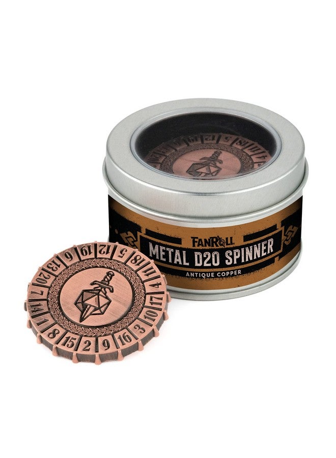 Metallic Dice Games FanRoll Metal d20 Spinner: Antique Copper - Image 1