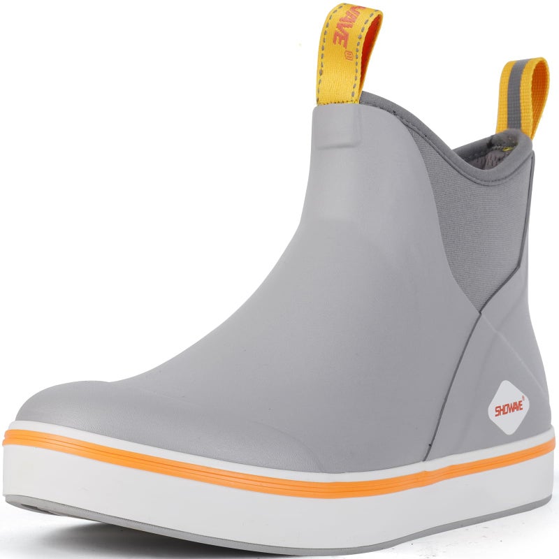Showave Men's Deck Boots Waterproof Ankle Rubber Rain Boots Non-slip Boat Booties for Sailing Fishing and Outdoors, Grey,Size 7 - Image 1
