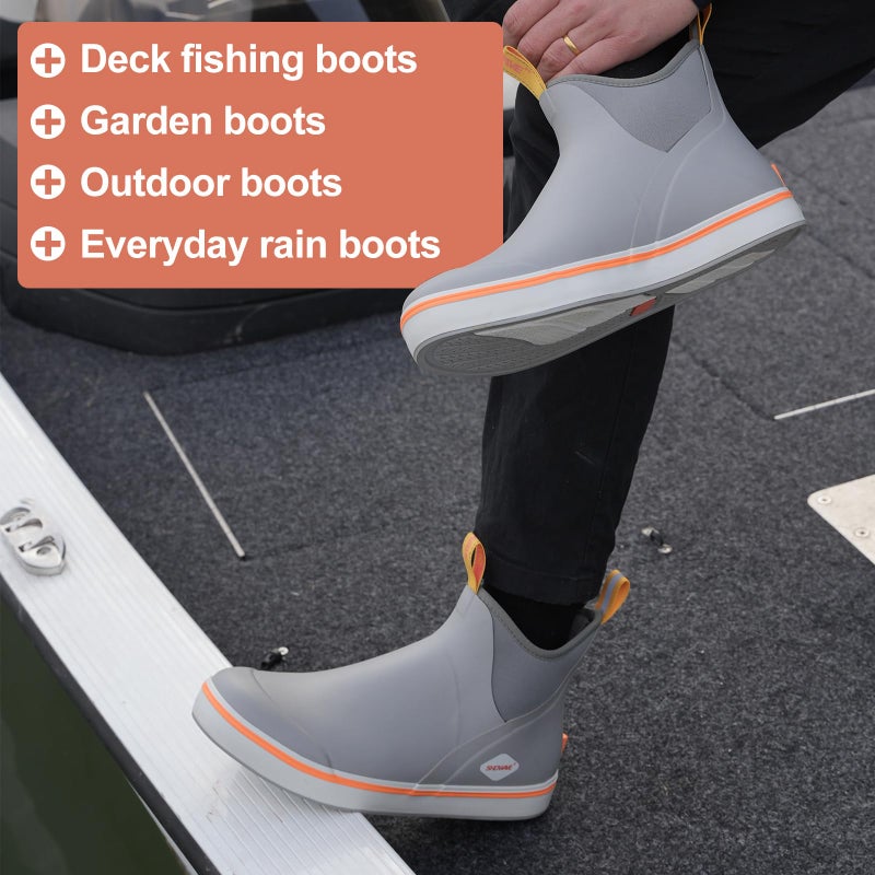 Showave Men's Deck Boots Waterproof Ankle Rubber Rain Boots Non-slip Boat Booties for Sailing Fishing and Outdoors, Grey,Size 7 - Image 5