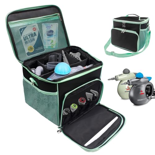 JAYOBGO Carry Bag for Bissell SteamShot Steam 39N7V39N7A Cleaner Handheld Steam Cleaner attachments Adjustable Compartments Large Storage Bag for bissell steamshot accessories Bag Only Black Green - Image 1