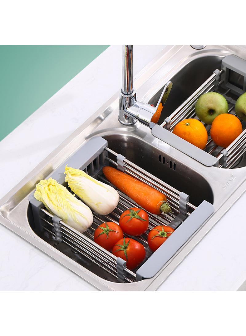 Fruit Vegetable Kitchen Drain Basket Over Sink Retractable Plastic Strainer Family Commonly Used Tools Home Kitchen - Image 2