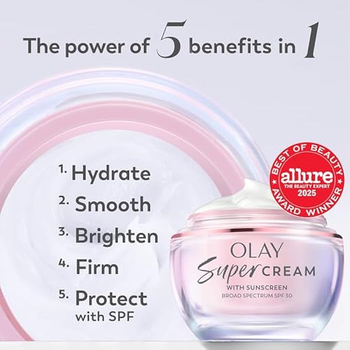 Olay Super Cream with Sunscreen SPF 30, Lightweight Face Moisturizer with Sun Protection, 5-in-1 Skin Care Benefits - Hydrating, Brightening, Firming - Niacinamide, Vitamin C, Collagen Peptide, 1.7 oz - Image 2