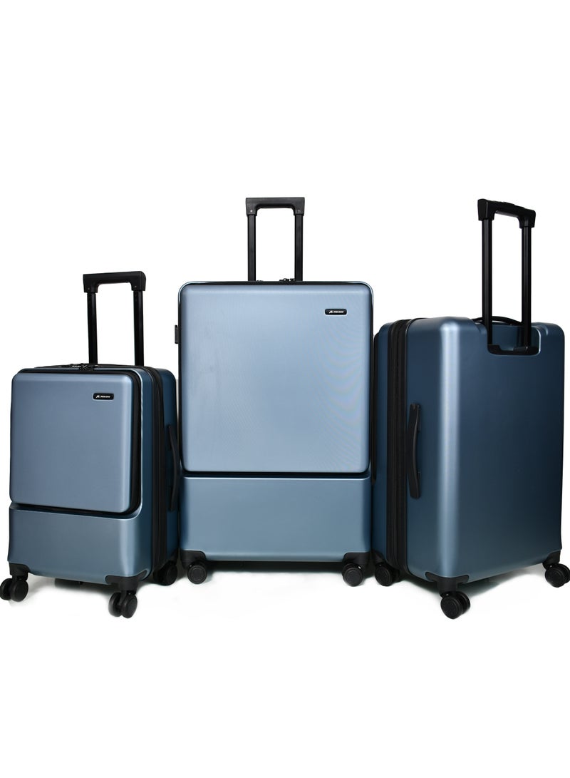 مورانو طقم شنط سفر مورانو العصري بجيب أمامي مقاسات 28''-24''-20'' إنش تصميم ذكي بمساحات تخزين قابلة للتوسعة لون (سكاي بلو) - Image 2