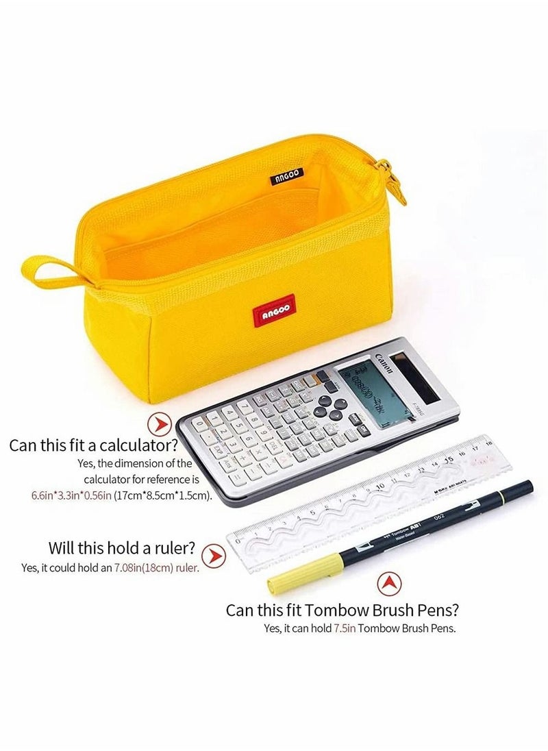 SYOSI - Pencil Case, Durable Large Capacity Pencil Pouch Pen Bag with Easy Grip Handle, Cosmetic Bag Office Stationery Organizer for School Teen Girl Boy Men Women (Yellow) - Image 1