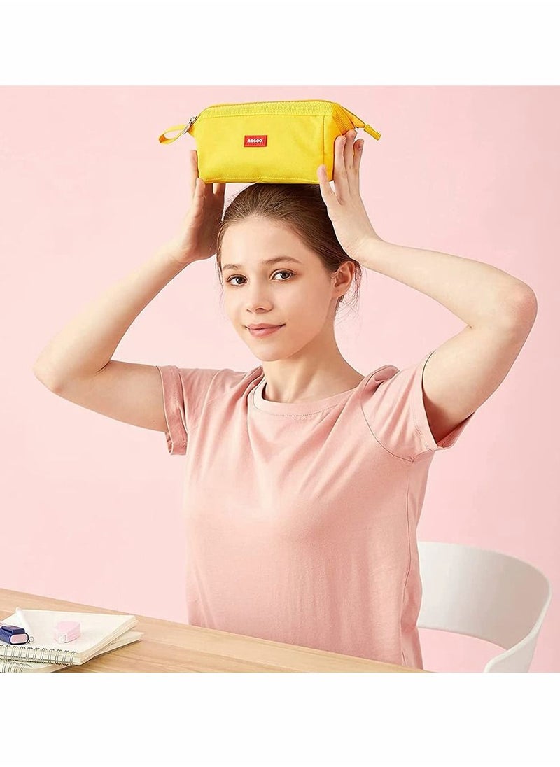 SYOSI - Pencil Case, Durable Large Capacity Pencil Pouch Pen Bag with Easy Grip Handle, Cosmetic Bag Office Stationery Organizer for School Teen Girl Boy Men Women (Yellow) - Image 1