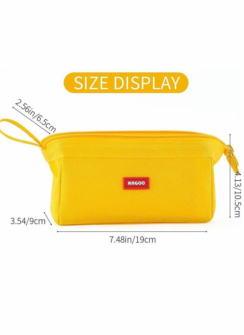 SYOSI - Pencil Case, Durable Large Capacity Pencil Pouch Pen Bag with Easy Grip Handle, Cosmetic Bag Office Stationery Organizer for School Teen Girl Boy Men Women (Yellow) - Image 1