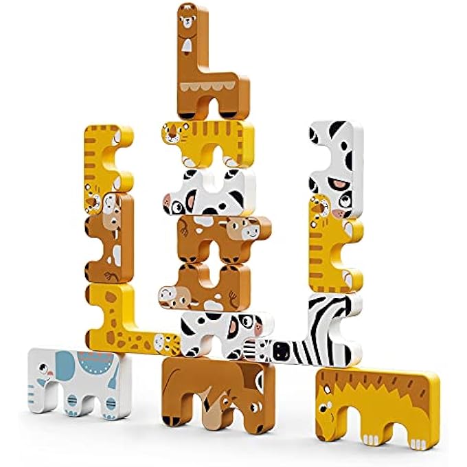 ألعاب تكديس توماما للأطفال - ألعاب توازن حيوانات مونتيسوري - كتل تكديس تعليمية للأطفال من 3 إلى 6 سنوات (15 قطعة) - Image 1