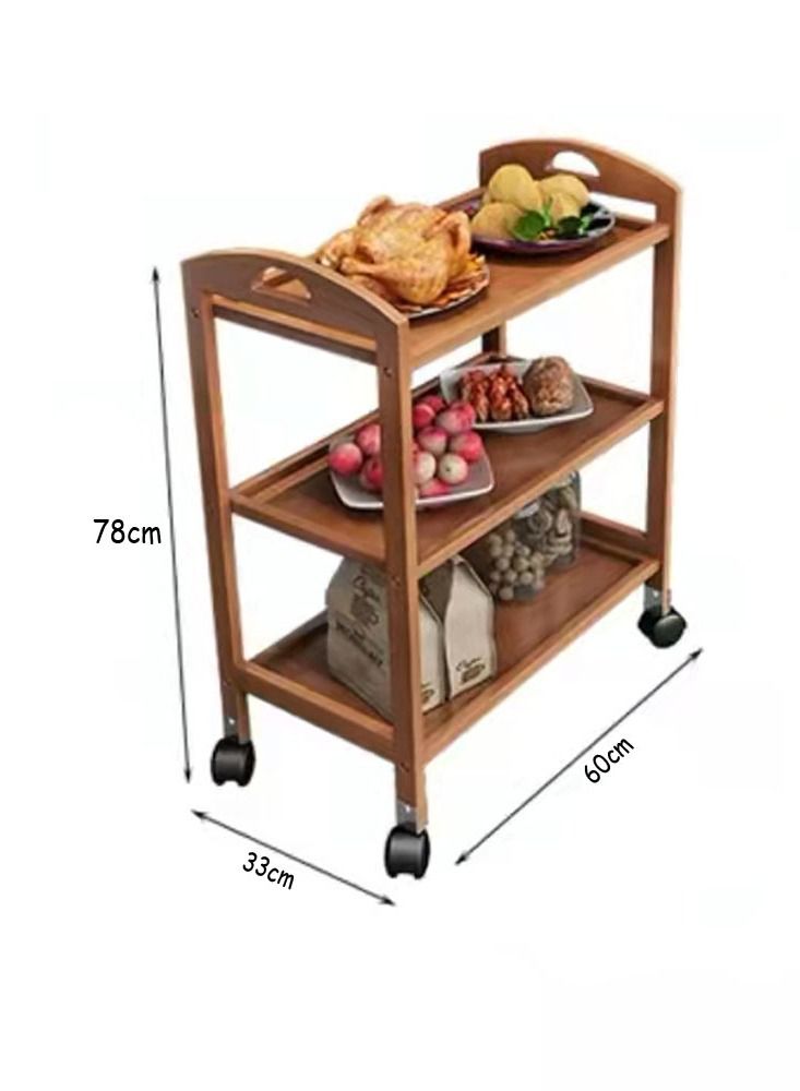 LINGWEI 3 Tier Rolling Storage Cart With Wheels Movable Adjustable Feet Kitchen Storage Trolley Wooden Rack Food Serving Utility For Home Bedroom Living Room Console Food Table - Image 4