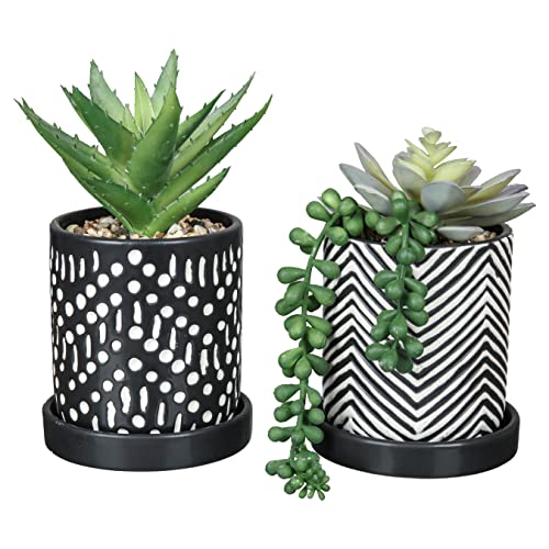 TERESA'S COLLECTIONS TERESA'S COLLECTIONS Modern Artificial Succulents,Black and White Potted Plant for Home Decor,Boho Indoor Fake  - Image 2