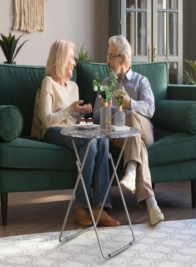 طاولة تلفزيون دائرية قابلة للطي من فليسي داي، مناسبة للتلفزيون، ولتناول الطعام والوجبات الخفيفة، وخفيفة الوزن، ومناسبة للأريكة والسرير، مقاس 17.5 × 17.5 × 26 بوصة (رخام أسود). - Image 4