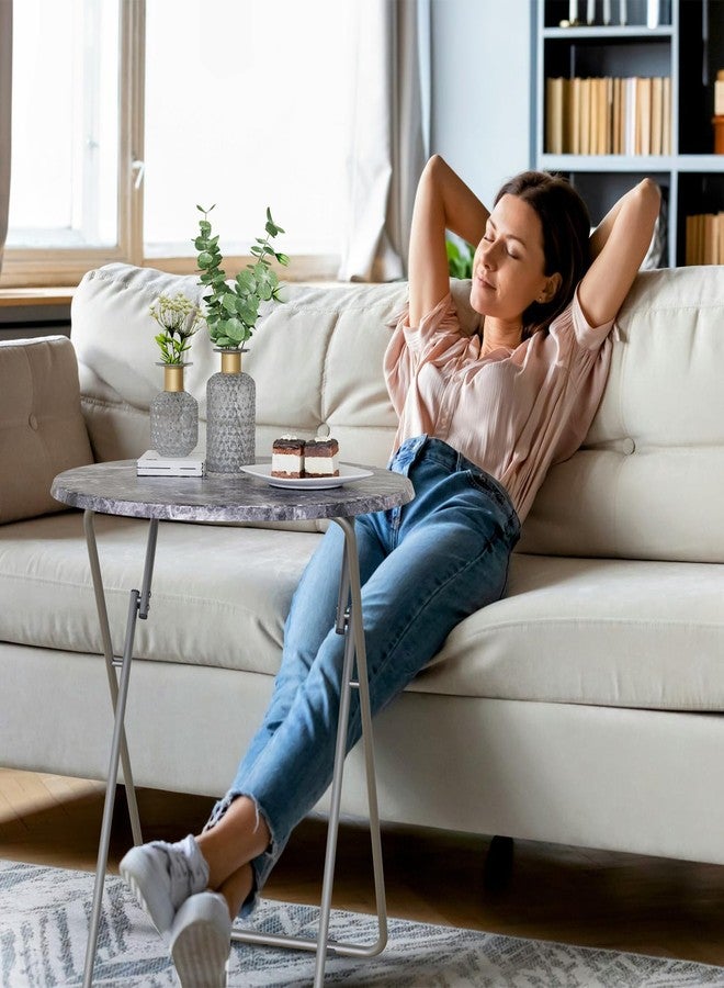 طاولة تلفزيون دائرية قابلة للطي من فليسي داي، مناسبة للتلفزيون، ولتناول الطعام والوجبات الخفيفة، وخفيفة الوزن، ومناسبة للأريكة والسرير، مقاس 17.5 × 17.5 × 26 بوصة (رخام أسود). - Image 3