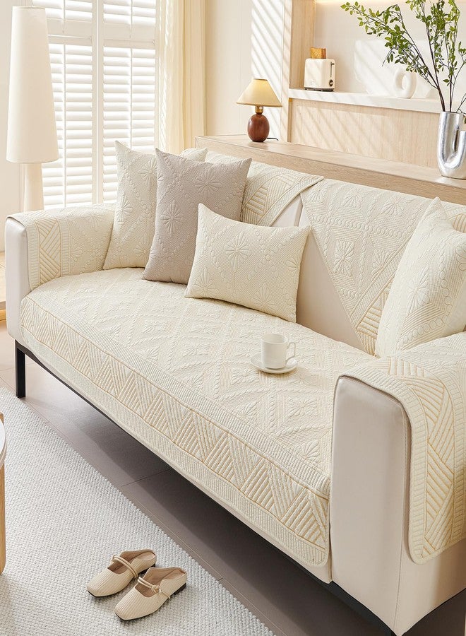 vctops Boho Cotton Quilted Sofa Couch Cover Washable Soft Non Slip Sectional Couch Covers Floral Embroidery Sofa Slipcover for Dogs, Children, Pets Furniture Protector (Cream,28"x28") - Image 4