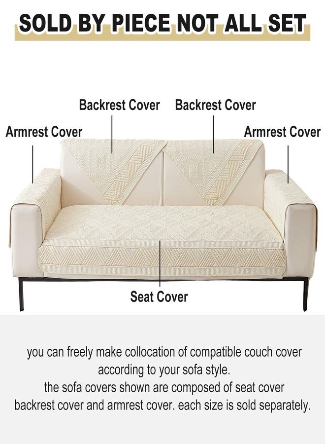 vctops Boho Cotton Quilted Sofa Couch Cover Washable Soft Non Slip Sectional Couch Covers Floral Embroidery Sofa Slipcover for Dogs, Children, Pets Furniture Protector (Cream,28"x28") - Image 2