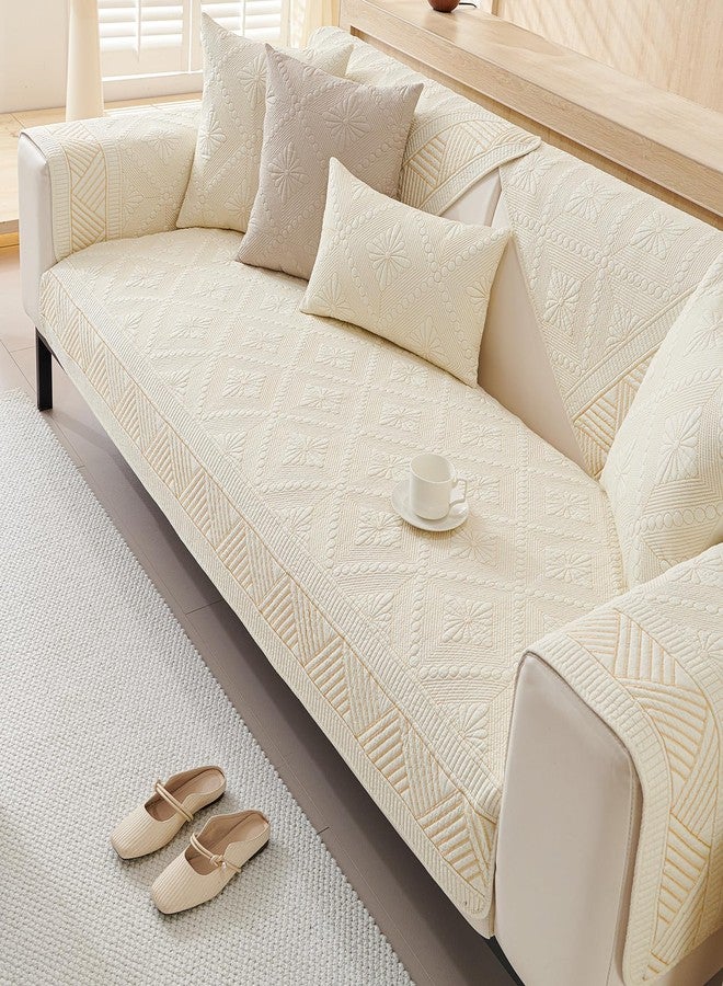 vctops Boho Cotton Quilted Sofa Couch Cover Washable Soft Non Slip Sectional Couch Covers Floral Embroidery Sofa Slipcover for Dogs, Children, Pets Furniture Protector (Cream,28"x28") - Image 5
