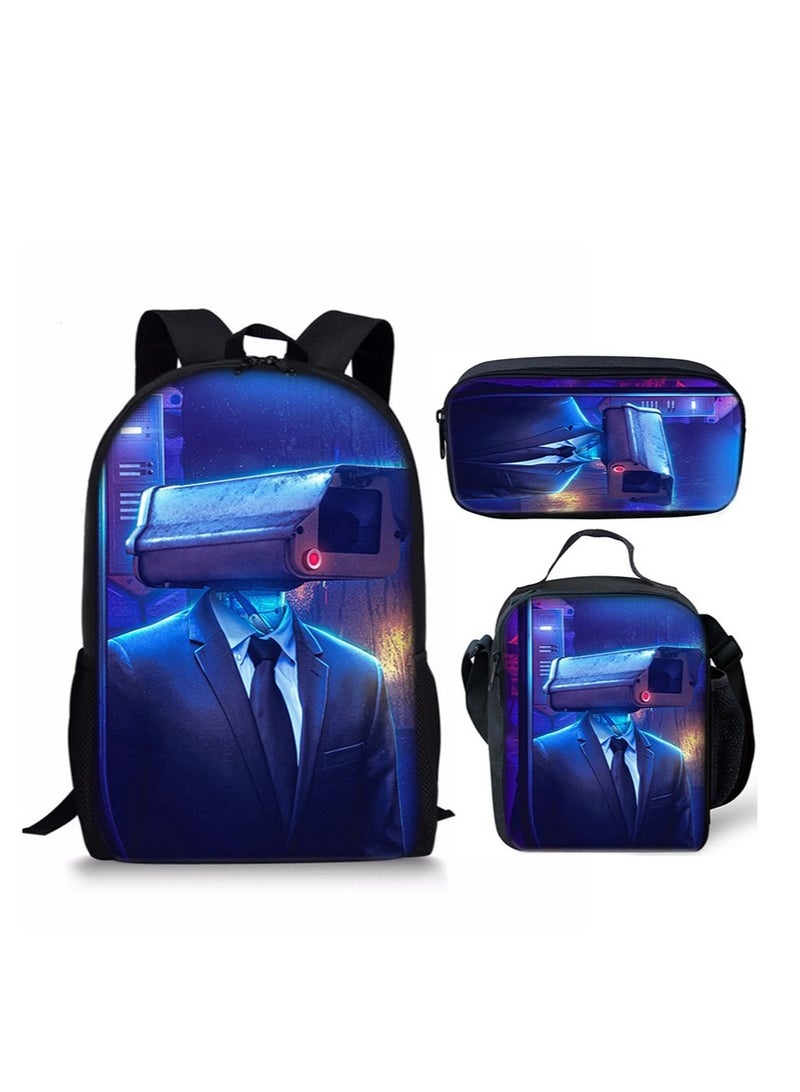 3 Piece Skibidi Toilet 3D Print Insulated Lunch Backpack Set Multicolour