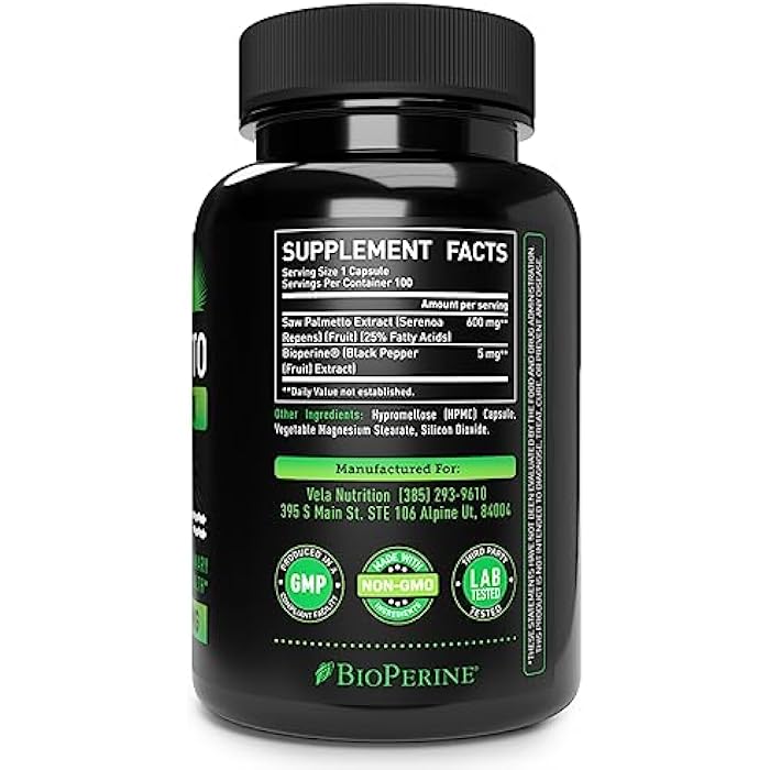 Saw Palmetto Capsules 600mg for Men & Women - Extra Strength DHT Blocker Supplement Capsules - Prostate & Hair Loss Support - 25% Fatty Acids, Bioperine - 100 Count - Image 2