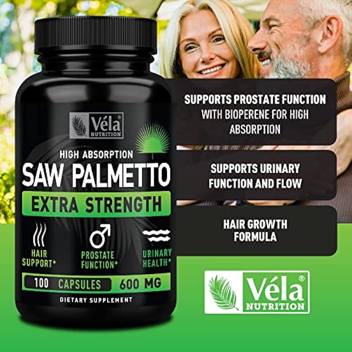 Saw Palmetto Capsules 600mg for Men & Women - Extra Strength DHT Blocker Supplement Capsules - Prostate & Hair Loss Support - 25% Fatty Acids, Bioperine - 100 Count - Image 5