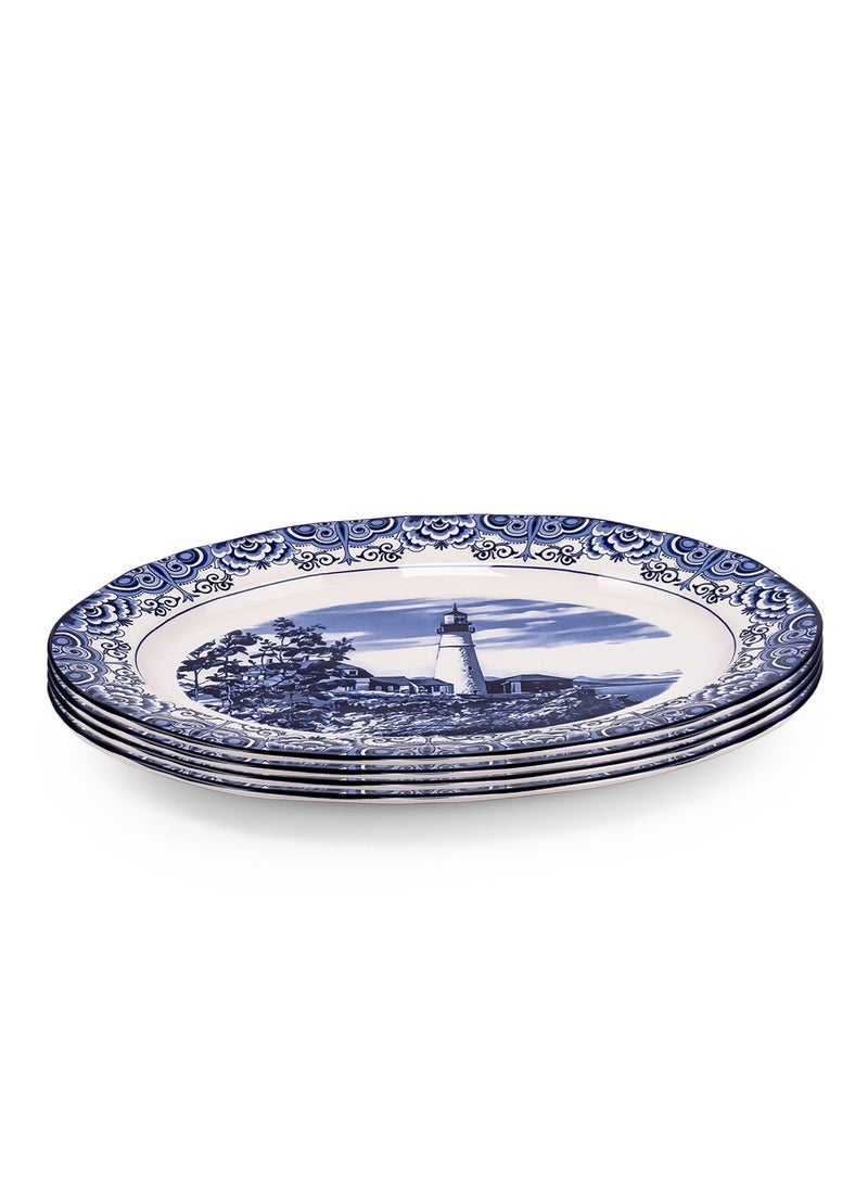Claytan Lighthouse Blue 14.2-Inch Ceramic Oval Platter (Set of 4) - Image 1