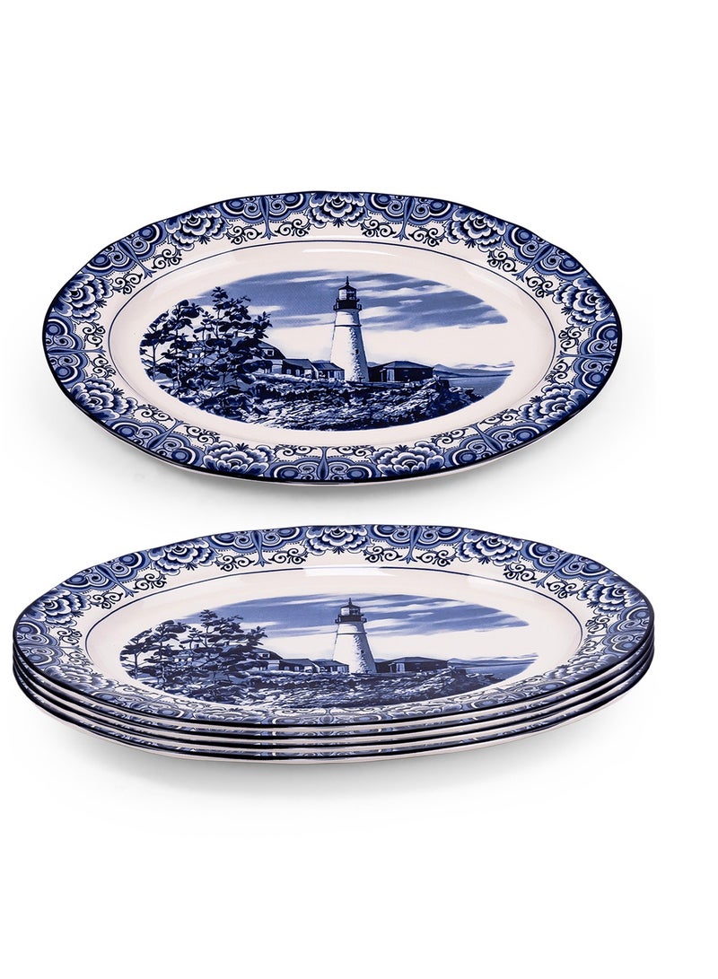 Claytan Lighthouse Blue 14.2-Inch Ceramic Oval Platter (Set of 4) - Image 2