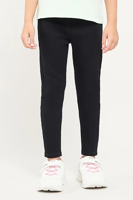 R&B Solid Jeggings with Elastic Waist