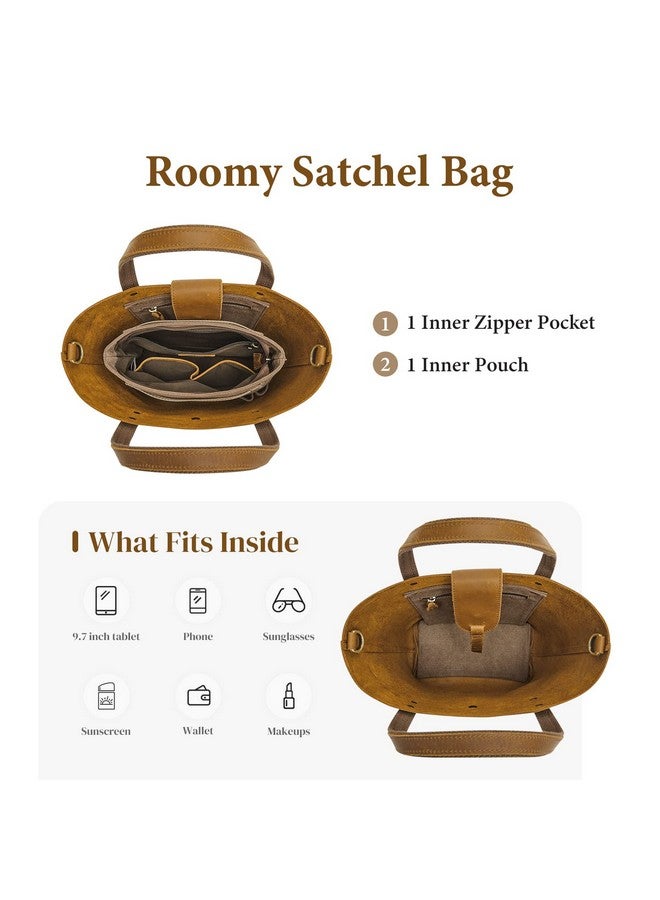 S-ZONE S-ZONE Satchel Bags for Women with Inner Pouch, Genuine Leather Crossbody Handbags and Purses, Top-Handle Tote Medium Travel Vintage Light Brown  - Image 4