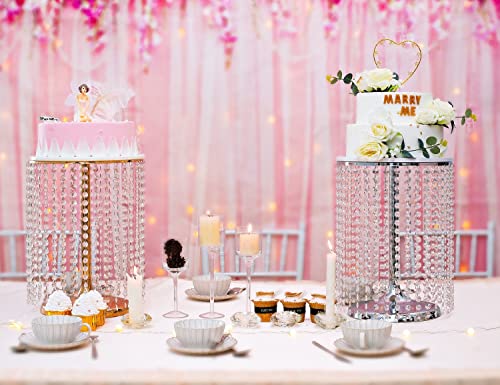 Lovecat 12in Dia Crystal Pendant Cake Stand,16" High Gold Dessert Table Display Set,Can Hold Thick for Heavy Or Multi-Tiered Cakes,Use for Important Event,Wedding Party Dessert Cake and Cupcake Decoration - Image 3