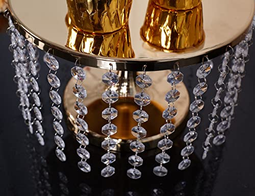 Lovecat 12in Dia Crystal Pendant Cake Stand,16" High Gold Dessert Table Display Set,Can Hold Thick for Heavy Or Multi-Tiered Cakes,Use for Important Event,Wedding Party Dessert Cake and Cupcake Decoration - Image 4