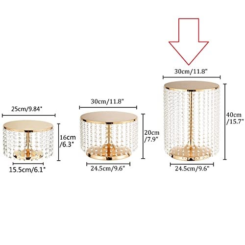 Lovecat 12in Dia Crystal Pendant Cake Stand,16" High Gold Dessert Table Display Set,Can Hold Thick for Heavy Or Multi-Tiered Cakes,Use for Important Event,Wedding Party Dessert Cake and Cupcake Decoration - Image 5