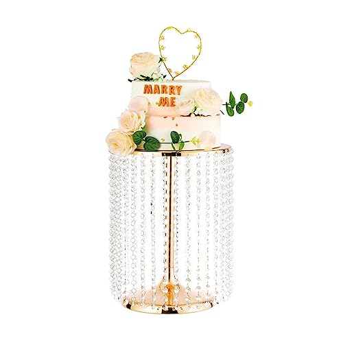 Lovecat 12in Dia Crystal Pendant Cake Stand,16" High Gold Dessert Table Display Set,Can Hold Thick for Heavy Or Multi-Tiered Cakes,Use for Important Event,Wedding Party Dessert Cake and Cupcake Decoration - Image 1