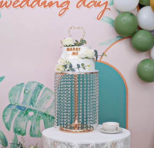 Lovecat 12in Dia Crystal Pendant Cake Stand,16" High Gold Dessert Table Display Set,Can Hold Thick for Heavy Or Multi-Tiered Cakes,Use for Important Event,Wedding Party Dessert Cake and Cupcake Decoration - Image 2