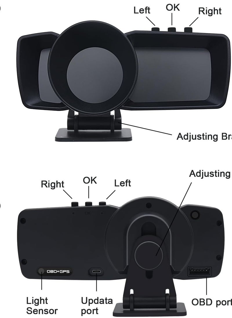 Digisand - Car HUD Head Up Display with OBD2 + GPS Dual System Digtial Speedometer with 3 LCD Screens A600 Multi-Function Dashboard Computer OBD Mode only for 2012 and Later Cars,GPS Mode for All Cars - Image 1