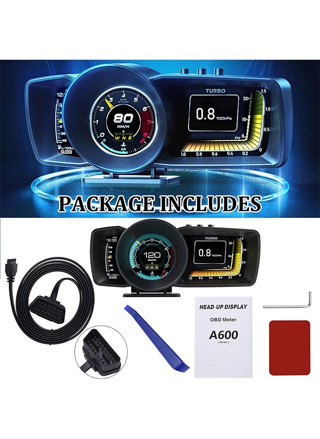 Digisand - Car HUD Head Up Display with OBD2 + GPS Dual System Digtial Speedometer with 3 LCD Screens A600 Multi-Function Dashboard Computer OBD Mode only for 2012 and Later Cars,GPS Mode for All Cars - Image 1