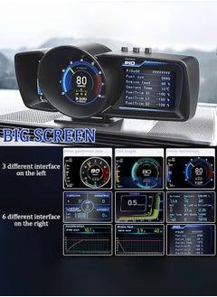 Digisand Car HUD Head Up Display with OBD2 + GPS Dual System Digtial Speedometer with 3 LCD Screens A600 Multi-Function Dashboard Computer OBD Mode only for 2012 and Later Cars,GPS Mode for All Cars  - Image 4