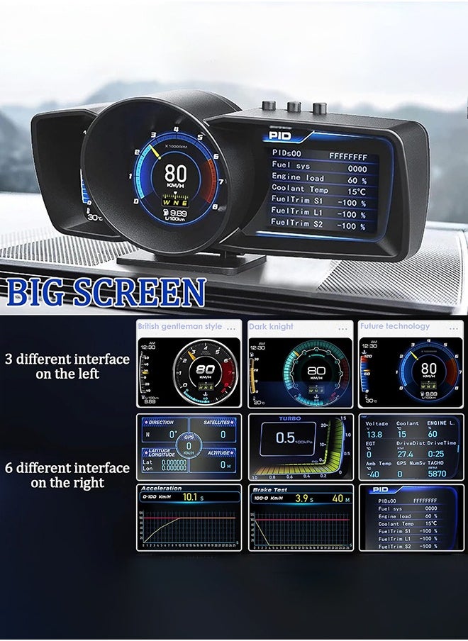 Digisand - Car HUD Head Up Display with OBD2 + GPS Dual System Digtial Speedometer with 3 LCD Screens A600 Multi-Function Dashboard Computer OBD Mode only for 2012 and Later Cars,GPS Mode for All Cars - Image 1