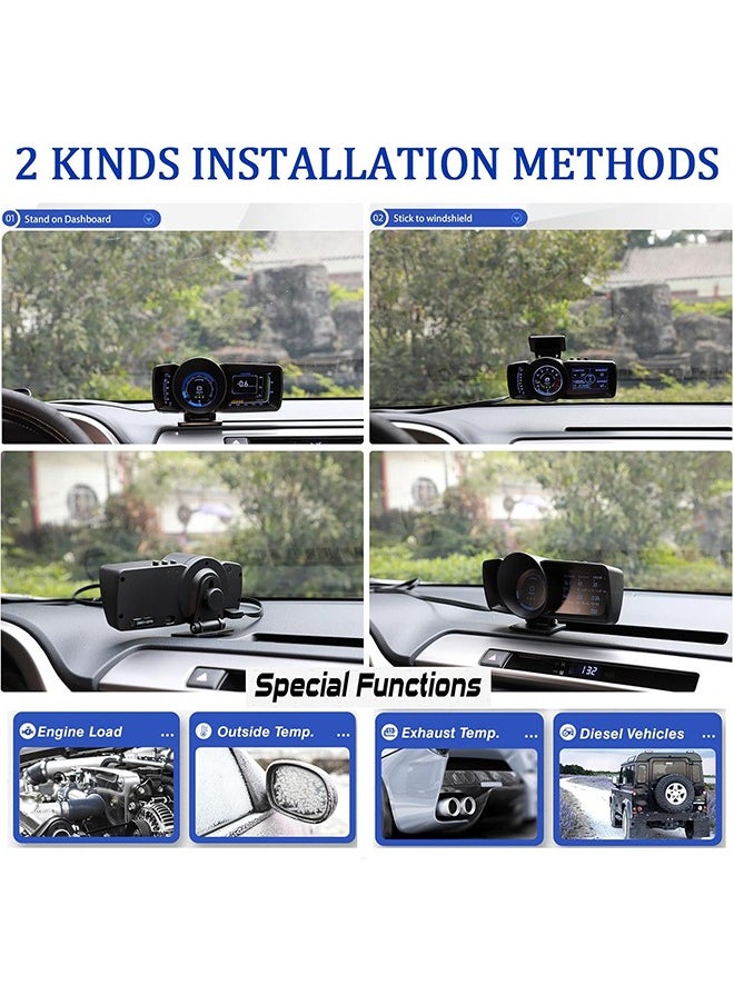 Digisand - Car HUD Head Up Display with OBD2 + GPS Dual System Digtial Speedometer with 3 LCD Screens A600 Multi-Function Dashboard Computer OBD Mode only for 2012 and Later Cars,GPS Mode for All Cars - Image 1