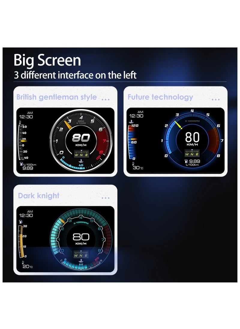 Digisand - Car HUD Head Up Display with OBD2 + GPS Dual System Digtial Speedometer with 3 LCD Screens A600 Multi-Function Dashboard Computer OBD Mode only for 2012 and Later Cars,GPS Mode for All Cars - Image 1