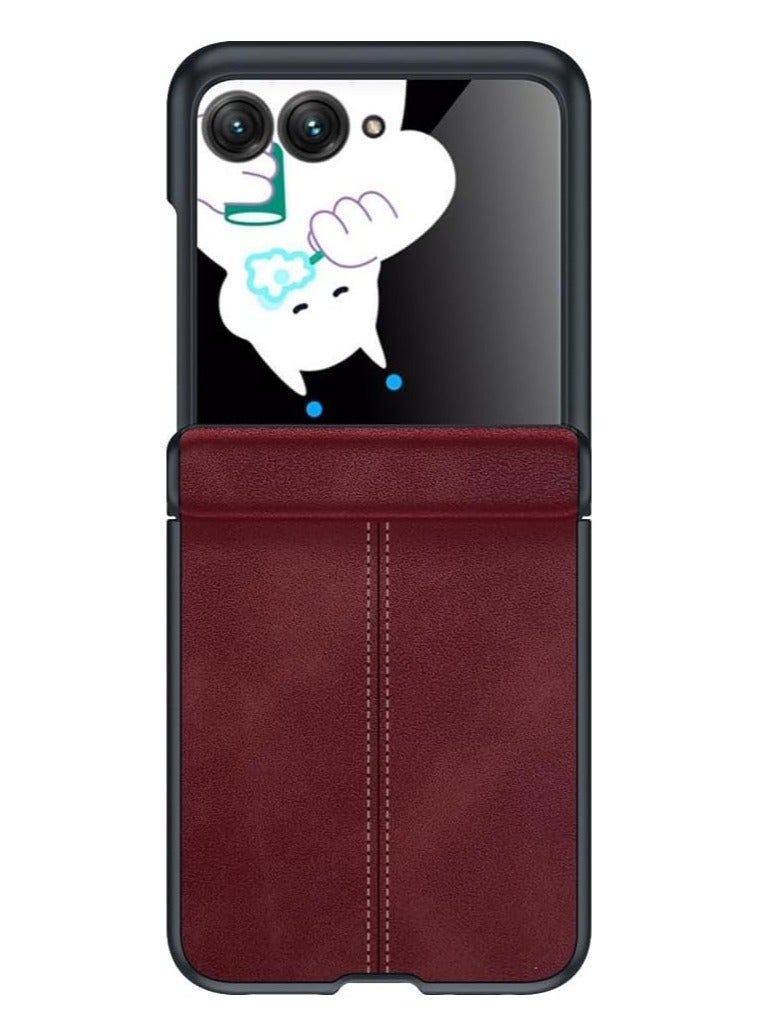 General Compatible with Motorola Razr 50 Ultra Case,with Screen Protector,PU Leather Back Case Thin Protector Shell Fashion Luxury Leather Drop Proof Case for Razr 50 Ultra 