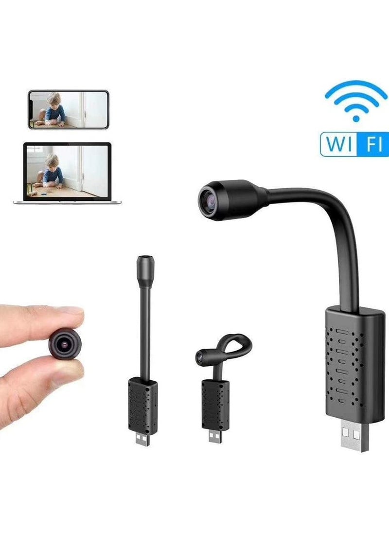 Generic - USB Camera Portable Wifi Camera Mini Wireless USB IP Camera Flexible 360 Degree Video Motion Detection Camera (Black) - Image 1