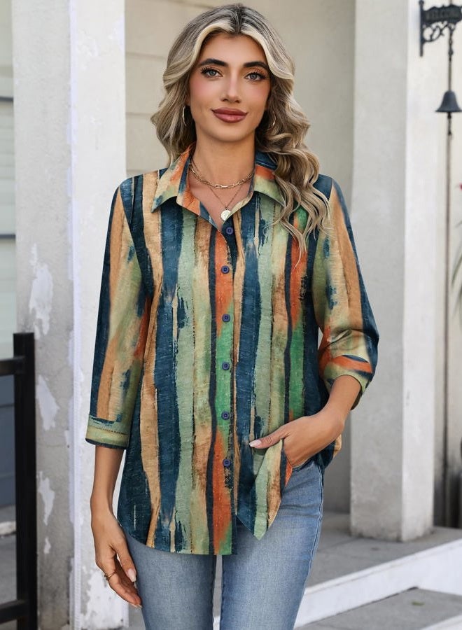 zeagoo Button Down Shirts for Women 3/4 Sleeve Tops V Neck Collared Blouses Business Casual Outfits S-2XL - Image 2