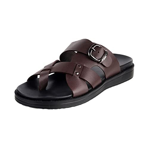 Metro Men Brown Leather Thong Slipper | Chappal | Open Sandal UK/9 EU/43 (16-816) - Image 1