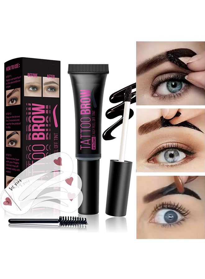 BSIMONE Tattoo Brow Easy Peel Off Tint - Peel Off Eyebrow Gel, Eyebrow Tattoo Peel Off, Tattoo Gel Brow Stain, Waterproof Eyebrow Kit, with Eyebrow Stencils, Waterproof, Transfer-proof, For Fuller & Defined Looking Brows（Mesium Brown#02） - Image 1
