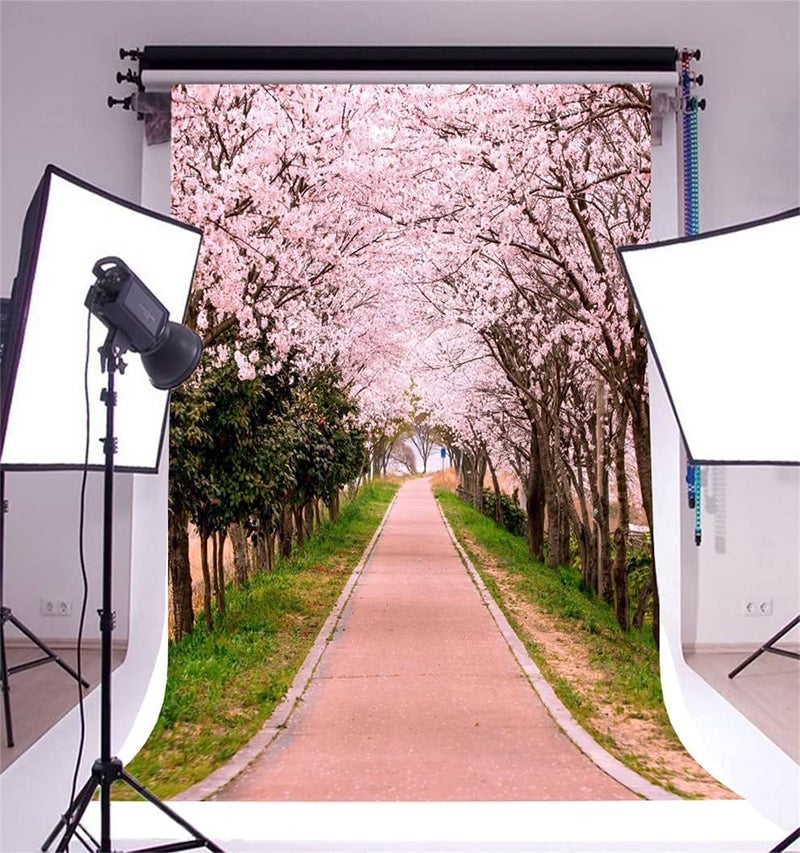 AOFOTO 5x7ft Flower Tree Backdrop Spring Cherry Blossoms Photography Background Girl Lovers Woman Lady Adult Artistic Portrait Park Path Photo Shoot Studio Props Video Drop Wallpaper Drape - Image 3