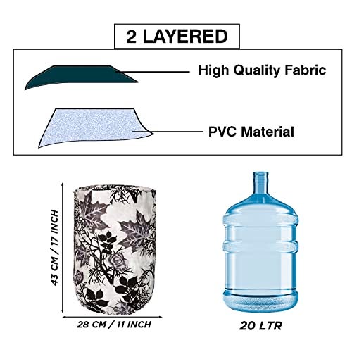 E-Retailer® Polyester Water Dispenser Bottle Cover With Adjustable Elastic Closure And Water Level Indication For 20 Ltr. (Color- Black Floral, Size-17x11 Inches) - Image 2