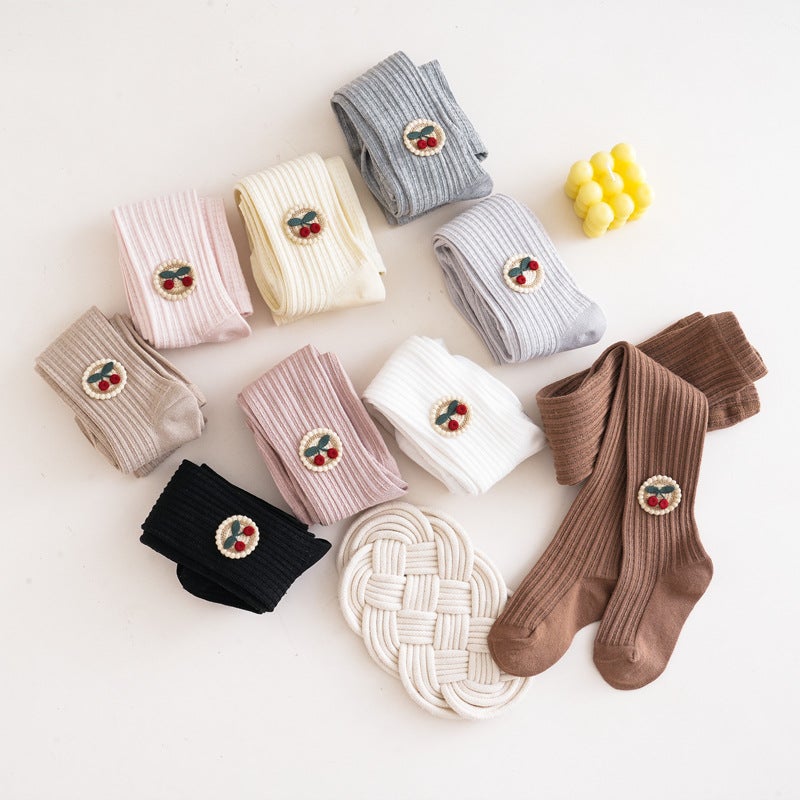 Baby Pantyhose Children'S Leggings 2023 A Cherry Combed Cotton Baby Bottoming Socks Spot - Image 5