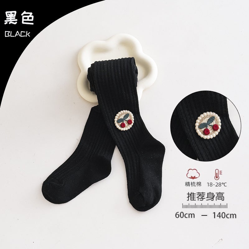 Baby Pantyhose Children'S Leggings 2023 A Cherry Combed Cotton Baby Bottoming Socks Spot - Image 1