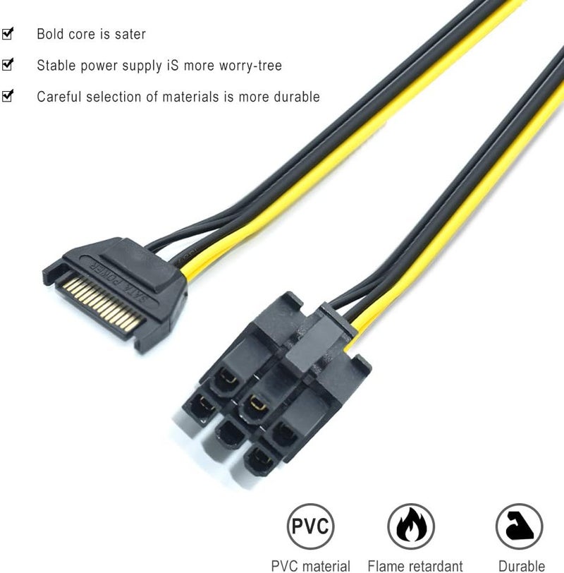 ELifeApply 3 Pack 15-Pin SATA Male to 6 Pin PCI-Express Female Video Card Power Adapter Cable - Image 2